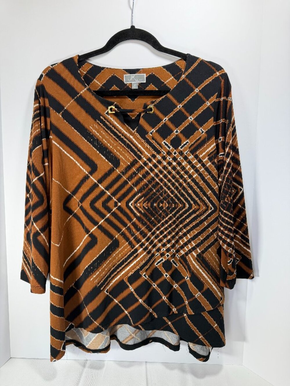 JM Collection Brown Geometric Tunic